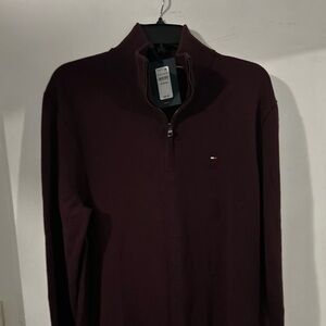 Tommy Hilfiger Men's maroon Zip-Up Sweater